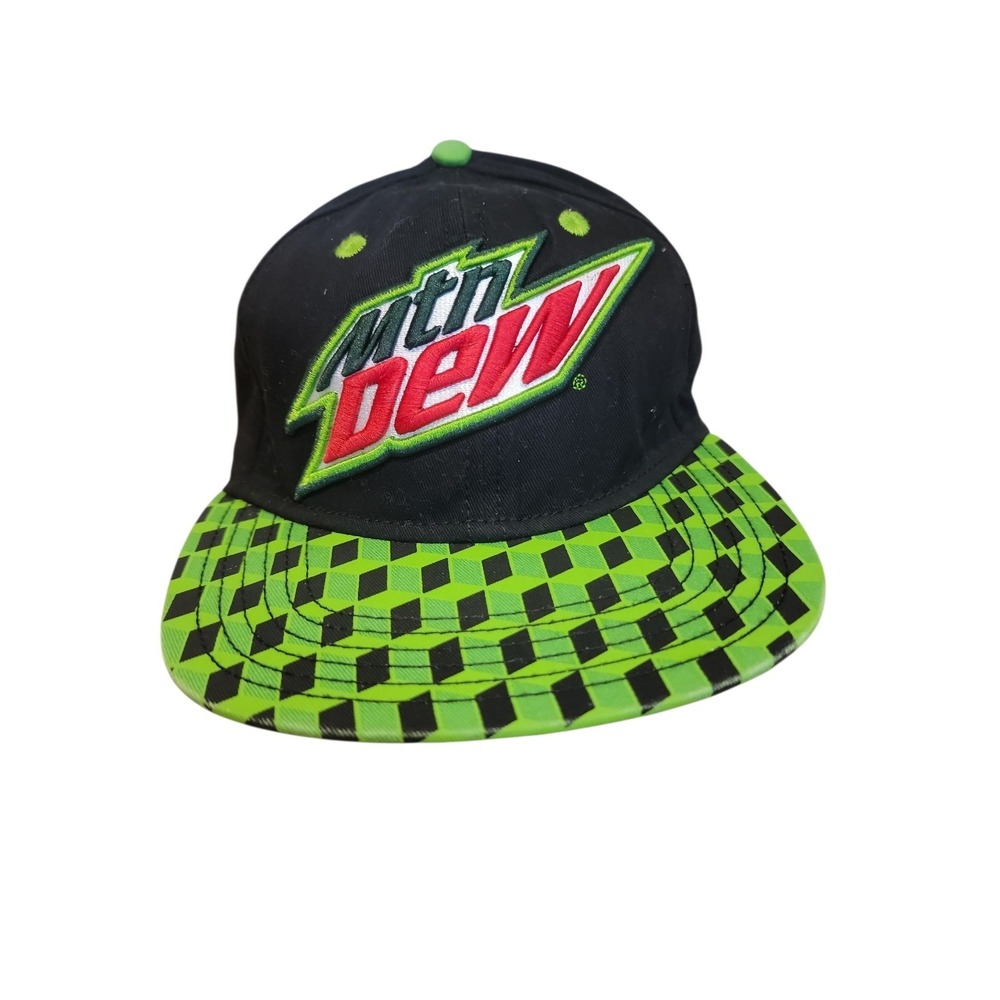 Mountain Dew Embroidered Green PepsiCo Checkered Trucker Snapback Hat Cap